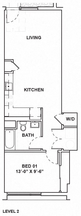 Floor plan for 1 bed, 1 bath, 655 sqft